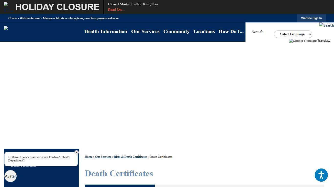 Death Certificates | Frederick County Health Department, MD