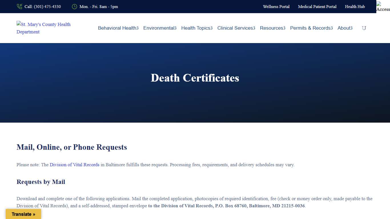 Death Certificates - St. Mary's County Health Department
