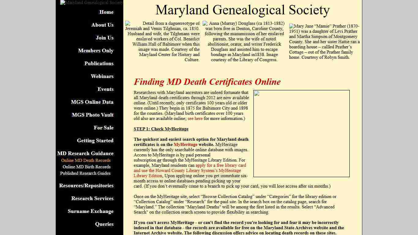 Maryland Genealogical Society - Online MD Death Records